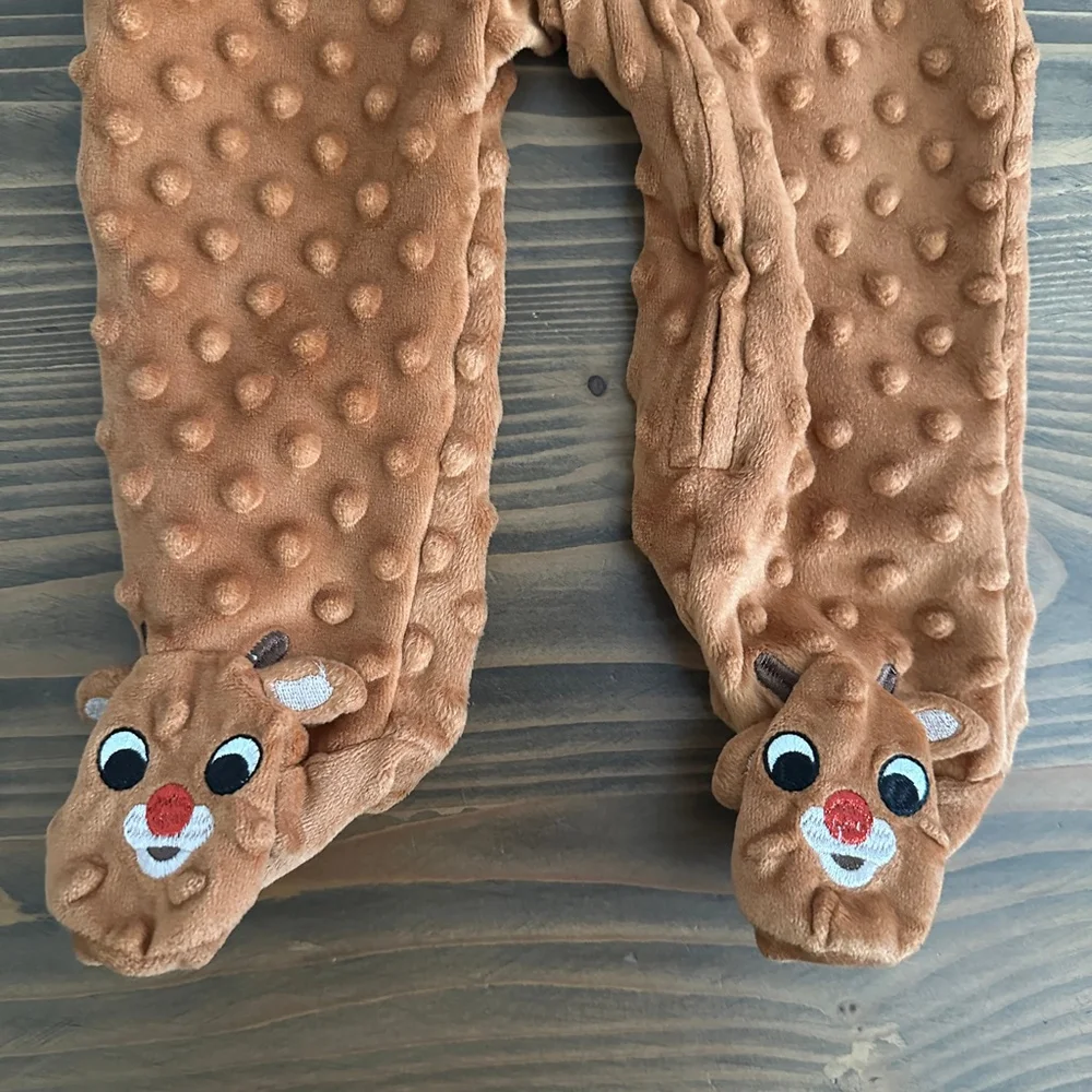Baby Rudolph Footie Pajamas 9M Brown Cozy Holiday Christmas My First